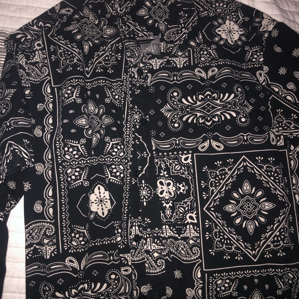 Men's Black and White Paisley Button Down Shirt